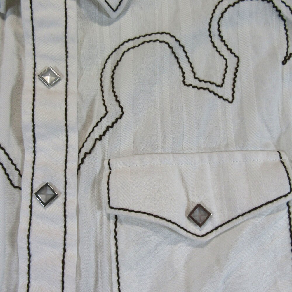 Ariat Mens Pearl Snap Western Shirt S Small White Embroidered 100% Cotton Pocket - Picture 3 of 10
